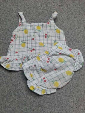 Emily & Oliver Baby Girl Romper Outfit 18M Lemon Cherry Gingham